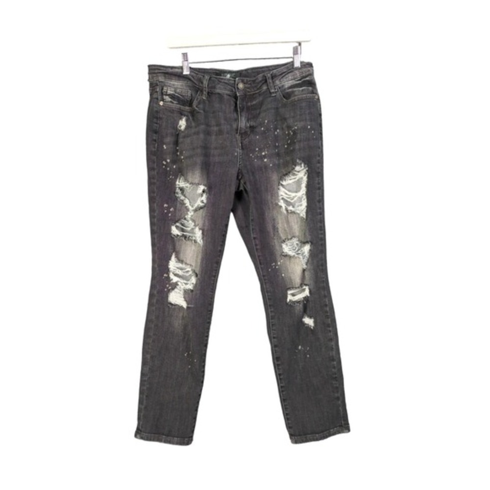 Judy Blue Women Boyfriend Grunge Edgy Distressed Jeans 9/29 Grey Paint Splatter